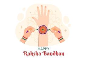 glückliche raksha bandhan cartoon illustration mit schwester, die rakhi am handgelenk ihres bruders bindet, um die bande der liebe in der indischen festfeier zu bedeuten vektor