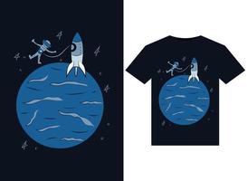 Weltraumsprung und Weltraum lustiges Astronauten-T-Shirt mit hoher Auflösung vektor