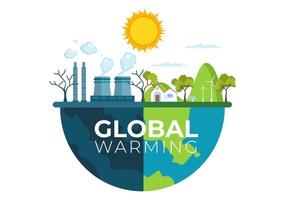 Cartoon-Stil-Illustration der globalen Erwärmung mit dem Planeten Erde in einem schmelzenden oder brennenden Zustand und Bildsonne, um Schäden an der Natur und dem Klimawandel zu verhindern vektor