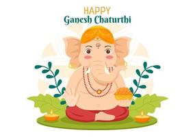 glad ganesh chaturthi av festival i Indien för att fira hans ankomst till jorden i platt stil bakgrundsvektorillustration vektor