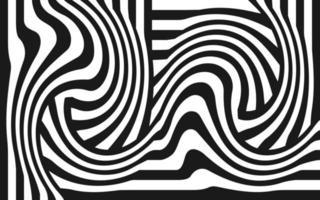 abstrakte schwarz-weiße Zebrastreifen Hintergrundvektor. psychedelische wellenlinien tapete und hintergrund. vektor