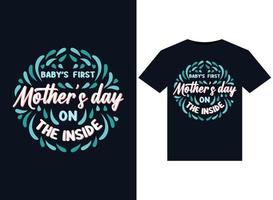 der erste muttertag des babys auf der inneren t-shirt-design-vektortypografie vektor