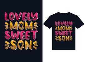 schöne Mama süßer Sohn T-Shirt Design Typografie Vektorillustrationsdateien, Illustrator Mindestversion 10 unterstützbare EPS-Datei mit hoher Auflösung. vektor