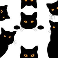 eine Reihe schwarzer Katzen, die aus der Ecke lugen. Sammlung von Katzengesichtern, die dich ausspionieren vektor