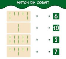 Übereinstimmung durch Anzahl von Cartoon-Okra. Match-and-Count-Spiel. Lernspiel für Kinder und Kleinkinder im Vorschulalter vektor