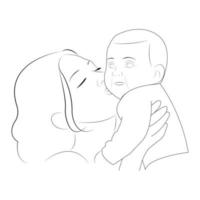 moderskap. mamma och bebis. mamma kysser barnet. skiss. vektor illustration isolerad på vit bakgrund