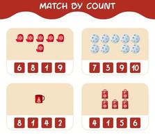 match efter antal av tecknad jul. . match och räkna spel. pedagogiskt spel för barn och småbarn i förskoleåldern vektor