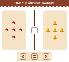 hitta de rätta svaren för tecknad jul. leta och räkna spel. pedagogiskt spel för barn och småbarn i förskoleåldern vektor