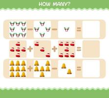 hur många tecknade jul. räknespel. pedagogiskt spel för barn och småbarn i förskoleåldern vektor