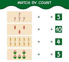 Übereinstimmung durch Anzahl von Cartoon-Weihnachten. . Match-and-Count-Spiel. Lernspiel für Kinder und Kleinkinder im Vorschulalter vektor