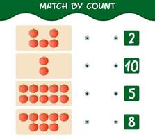 Übereinstimmung durch Anzahl der Cartoon-Tomaten. Match-and-Count-Spiel. Lernspiel für Kinder und Kleinkinder im Vorschulalter vektor