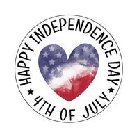 akvarell texturerat vektorhjärta i färgen på amerikanska flaggan med vita stjärnor. patriotisk märke rund stämpel design för självständighetsdagen 4 juli. vektor