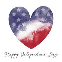 glückliche grußkarte zum unabhängigkeitstag mit aquarellstrukturiertem vektorherz in der farbe der amerikanischen flagge der usa mit weißen sternen. patriotischer Entwurf für uns Feiertag Juli 4. vektor