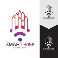 wifi hus vektor logo.smart stad tech ikon vektor. staden netto logotyp koncept vektor