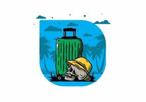 skalle huvud bär en hatt under en resande resväska illustration vektor