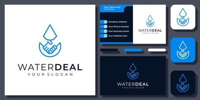 Handshake-Wasser-Deal-Drop-Geschäftsvereinbarung Natur-Mineral-Vektor-Logo-Design mit Visitenkarte vektor