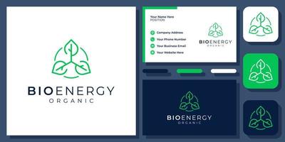 Bio Energie Öko Ökologie Pflanze Blatt Natur organischer grüner Baum Vektor-Logo-Design mit Visitenkarte