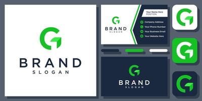 Anfangsbuchstabe g Pfeil Erfolg Startup Business schnelles Wachstum Vektor Logo Design mit Visitenkarte