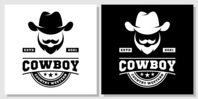 cowboyhatt västra texas vintage land retro ranch man häst sheriff vektor illustration logotyp design