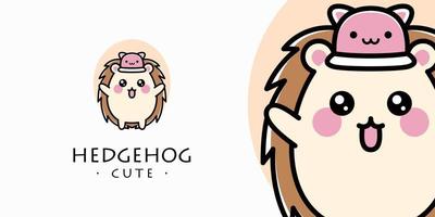 Illustration süßer Igel lustig kawaii Gesicht Cartoon Spaß Maskottchen Tierwelt Charakter Vektor Logo Design