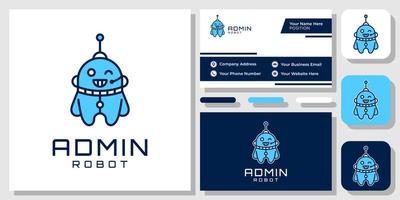 maskot robot tecknad rolig robot bot cyborg futuristisk ikon logotypdesign med visitkortsmall vektor