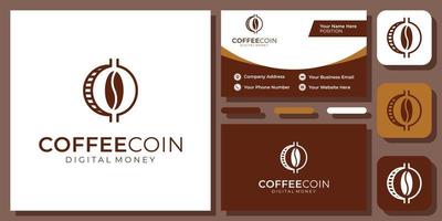 Kaffeemünze Geschäftsinvestition Kryptowährung Finanzgetränk Vektor-Logo-Design mit Visitenkarte vektor