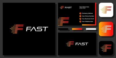 Anfangsbuchstabe f schnelle Bewegung Geschwindigkeit bewegt abstraktes Versandvektor-Logo-Design mit Visitenkarte vektor