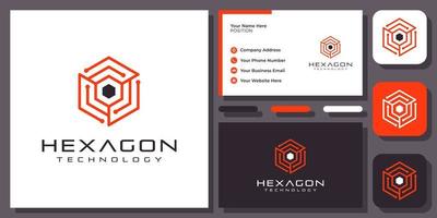 Hexagon-Technologie-Leiterplatte verbindet System Digital-Tech-Vektor-Logo-Design mit Visitenkarte vektor