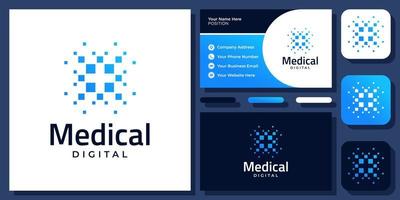 Medizintechnik digitales Pluszeichen Medizin Verbindungslink Vektor Logo Design mit Visitenkarte