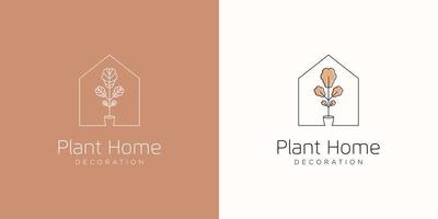 hauspflanze blatt natur haus dekoration topf blumengarten einfach umriss vektor logo design