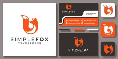 enkel räv eller vargmaskot djur vektor logotypdesign med visitkort