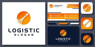 Versand Logistik Pfeil nach oben schnelle Lieferung Express-Transport-Vektor-Logo-Design mit Visitenkarte vektor