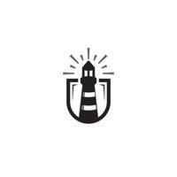 Leuchtturm und Schild-Logo oder Icon-Design vektor