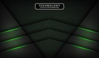 3D svart teknik abstrakt bakgrund överlappande lager på mörkt utrymme med grönt ljus effekt dekoration. grafiskt designelement framtida stilkoncept för banner, flygblad, broschyromslag eller målsida vektor