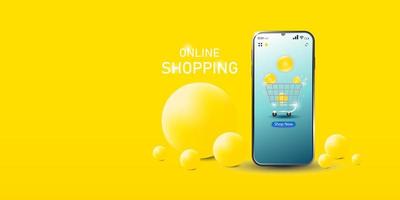 Vektor erstellen Online-Shopping-Design auf dem Smartphone, Illustration des digitalen Marketings.