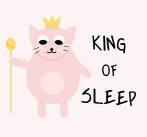 König der schlafenden rosa Katze mit Kronenillustration für Kinderdruck. vektor