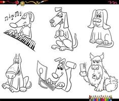 Cartoon Hunde Tierfiguren Set Malbuch Seite vektor