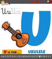 Buchstabe u aus dem Alphabet mit Cartoon-Ukulele-Musikinstrument vektor