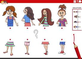 Bildhälften mit pädagogischen Aufgaben für Comic-Mädchen kombinieren vektor