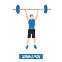 ein athletischer gewichtheber führt eine sportübung überkopfpresse mit einer langhantel in einer grafischen flachen illustration durch