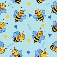 niedliche süße kleine Biene Tier Musterdesign blaues Objekt Tapete mit Design Meerblau. vektor