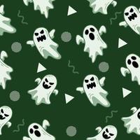 söt vit spöke seamless mönster objekt tapet med design mörkgrön. vektor
