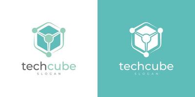 modern hexagon box kub teknologi logotyp med anslutande prickar vektor