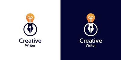 kreatives schriftsteller-logo-design mit stift und birne vektor