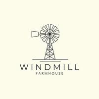 windmühle mit linearem logo-symbol-vorlagendesign. bäckerei, elektrisch, bauernhof, weizen, reisvektorillustration vektor