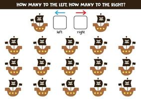links oder rechts mit Piratenschiff. Logisches Arbeitsblatt für Vorschulkinder. vektor