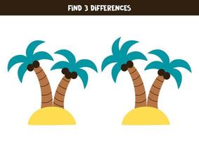 hitta 3 skillnader mellan två palmer på ön. vektor