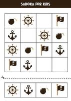 Lern-Sudoku-Spiel mit Piratenelementen für Kinder. vektor