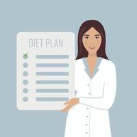 tecknad nutritionist med en dietplanerare vektor