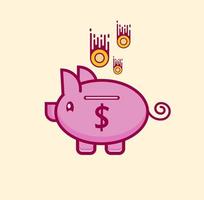 Schwein Sparschwein mit Münzen-Vektor-Illustration im flachen Stil. das konzept des sparens oder sparens oder eröffnen einer bankeinlage. die Idee einer Ikone der Investitionen in Form eines Sparschweins. vektor